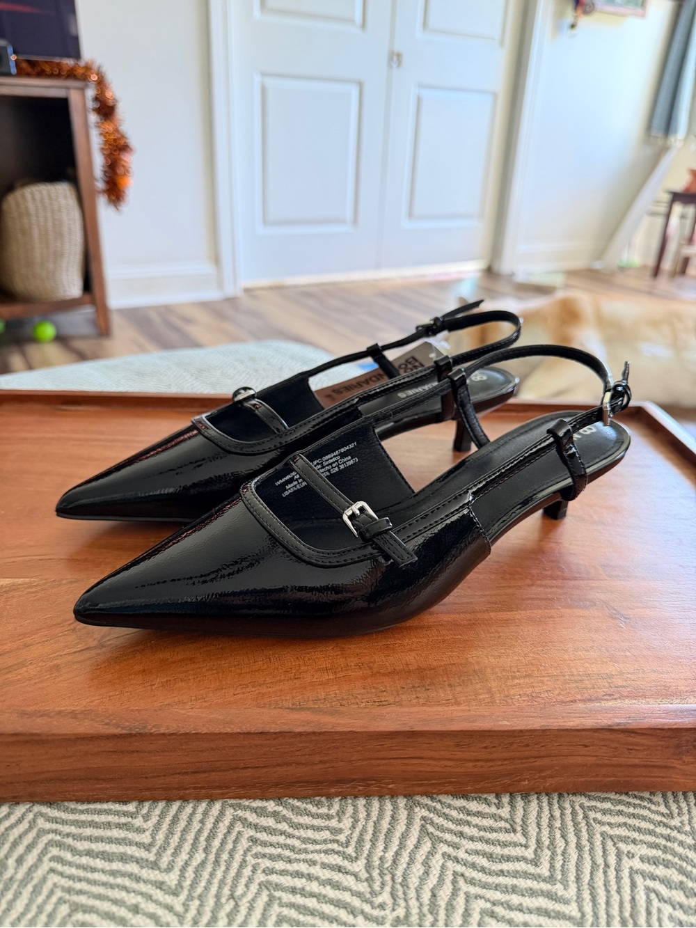 Black Patent Pointed Toe Slingback Kitten Heels Size 8.5 NWT